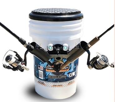 Fishing Bucket Kit with Built in Rod Holders Led lights Cupholder 